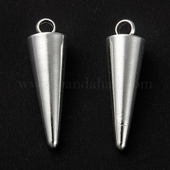 304ステンレスペンダント  スパイク/コーン  銀  18x5mm  穴：2mm&nbsp;X-STAS-G214-47S-01