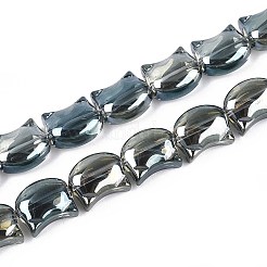 電気メッキガラスビーズセット  半分メッキ  猫の形  ダークスレートグレー  8x10.5x5mm  穴：1.1mm  約65個/連  25.20''（64センチメートル）&nbsp;EGLA-Q128-06A-FR07