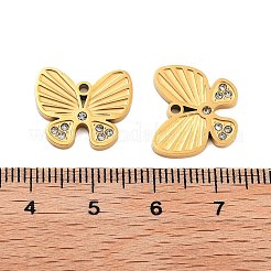 イオンプレーティング(IP) 304 ステンレスペンダント  ラインストーン付き  蝶  ゴールドカラー  14x16x1.5mm  穴：1.5mm&nbsp;STAS-S140-06G