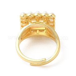 Ионное покрытие (ip) натуральное смешанное драгоценное кольцо квадратной формы с пластиковыми бусинами из жемчуга RJEW-E075-04G