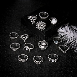 Ensemble de bagues en strass 14pcs 14 styles&nbsp;AJEW-PW0005-02AS