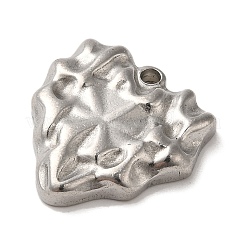 変色しない304ステンレススチールペンダント  テクスチャードハートチャーム  ステンレス鋼色  19x18.5x3.5mm  穴：1.8mm&nbsp;STAS-R223-19