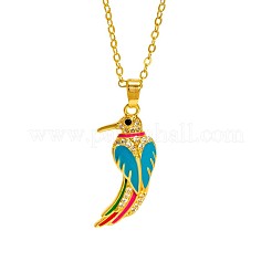 Collares con colgante de pájaro de latón con micro pavé de circonita cúbica transparente y esmalte.&nbsp;WGCF18B-01