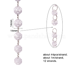 アクリルビーズチェーン  溶接されていない  プラチナメッキ鉄パーツ  多面カット八角形  透明  14x14x6mm  約44本/連約約39.37インチ（1m）/連&nbsp;PH-CH-WH0001-01P