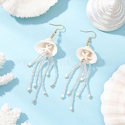 3 пара серег-подвесок в виде медуз из нержавеющей стали 304 с драгоценными камнями и стеклянными бусинами EJEW-MZ00529