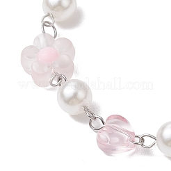 女性用アクリルビーズリンクブレスレット  フラワー＆ハート＆ラウンド  プラチナ  7-7/8インチ（20cm）&nbsp;BJEW-JB11464