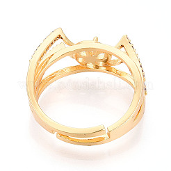 Закрепка колец-штифтов в форме головы кошки из латуни с микропаве из прозрачного кубического циркония KK-T076-13G