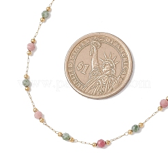 Ожерелье ручной работы из граненых круглых бусин из смешанных драгоценных камней диаметром 3 мм и круглых звеньев из нержавеющей стали 316.&nbsp;NJEW-JN05872