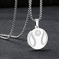 Collares con colgante de bola deportiva en cruz de acero inoxidable 304&nbsp;WG79706-01