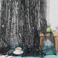 花柄ポリエステル生地  ウェディングガーゼ刺繍生地  衣装作りに  ブラック  1600mm  約3ヤード/個&nbsp;DIY-WH0656-55B