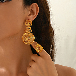 Комплекты из винтажного сплава с полыми плоскими круглыми серьгами-гвоздиками и кольцами-манжетами для женщин GP8127