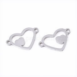 変色しにくい201ステンレススチールリンクコネクター  レーザー切断  ハート  ステンレス鋼色  9.5x15x1mm  穴：1.2mm&nbsp;X-STAS-S079-191P