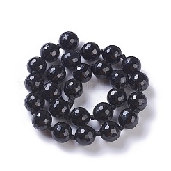 染色・加熱された天然黒瑪瑙ビーズ連売り  多面カット  ラウンド  14~14.5mm  穴：1.2mm  約29個/連  15.3インチ〜15.75インチ（39~40cm）&nbsp;G-F620-05A-14mm
