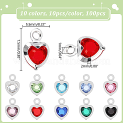 100 Stück 10 Farben Herz Messing Glas Charms&nbsp;KK-HY0004-32