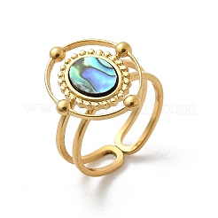 Овальные кольца из ракушки пауа из нержавеющей стали 304 для женщин RJEW-G346-09G-01