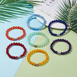 7 Uds. Juego de pulseras elásticas de jade de Malasia natural de 7 colores (teñido) con perchas de aleación&nbsp;BJEW-JB08133