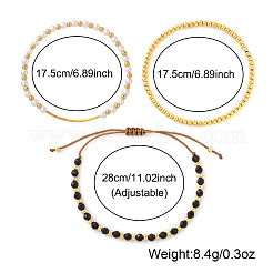 3 bracciale con perline intrecciate in ottone e granato naturale regolabile in 3 stili&nbsp;SF2347-1