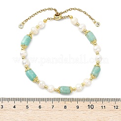 Verstellbare Armbänder mit Schiebeverschluss aus natürlichem Amazonit und Süßwasserzuchtperlen für Damen&nbsp;BJEW-JB14030-01