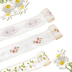 10 ярд двухцветной поликоттоновой кружевной ленты с вышивкой в виде цветка AJEW-CY0001-36