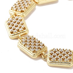 Braccialetti da donna con catena a maglie rettangolari in ottone placcato con pavé di zirconi trasparenti&nbsp;BJEW-R317-09G
