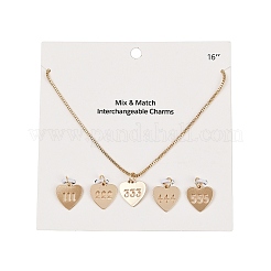 Ожерелья и комплекты из сплава с подвесками в виде сердца из латуни и счастливого числа 333 SJEW-P005-01G
