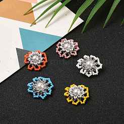 手作りガラスシードビーズ織りビーズ  プラスチック製の模造パールビーズ付き  花  ミックスカラー  22~26x8mm&nbsp;PALLOY-JF00501