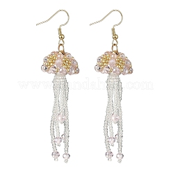 Серьги-подвески в форме медузы из стеклянных бусин из нержавеющей стали 304 EJEW-MZ00553-01