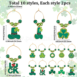 20 pièce 10 styles breloques en alliage émaillé pour verre à vin de la Saint-Patrick&nbsp;AJEW-SC00046