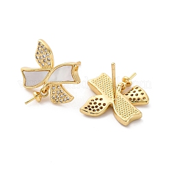 Фурнитура для серег-гвоздиков из латунных ракушек с микропаве из кубического циркония KK-D363-04G