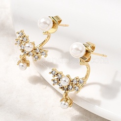 Aretes de latón con micro pavé de circonio cúbico para mujer&nbsp;KK-CBACA61-05G