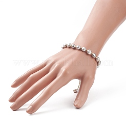 Pulsera con cuentas redondas de latón y perlas naturales teñidas&nbsp;BJEW-JB09008-01