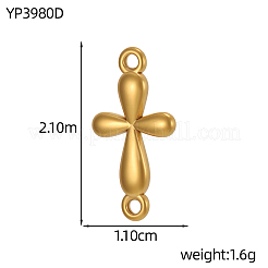 304ステンレススチールリンク  クロスコネクタチャーム  イオンプレーティング（ip）  14KGP本金メッキ  21x11mm  穴：1.5mm&nbsp;STAS-OY017-10G