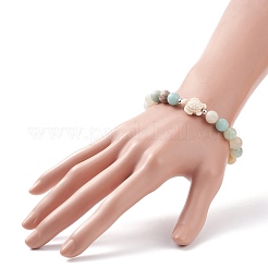 Эластичный браслет из натурального цветка амазонита и синтетической бирюзы (окрашенной) черепахи с бисером BJEW-TA00167