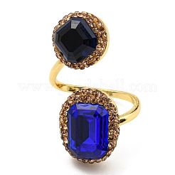 Стеклянное прямоугольное открытое кольцо-манжета со стразами RJEW-D005-07G