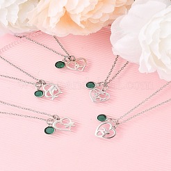 San Valentino 304 acciaio inossidabile e foglia di vetro verde ciondolo cuore catena collane per le donne&nbsp;NJEW-FS00014-02