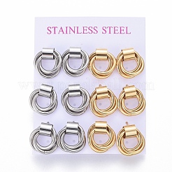 304ステンレススチールスタッドピアス  低刺激性のイヤリング  耳ナッツ  ゴールデン·ステンレス鋼色  16.5x16mm  ピン：0.8mm  6のペア/カード&nbsp;EJEW-L241-03B