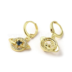 プラネット リアル 18K ゴールド メッキ ブラス ダングル レバーバック イヤリング  ガラスとキュービックジルコニア  ブルー  26.5x17mm&nbsp;EJEW-Q797-17G