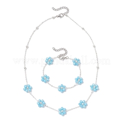 Наборы браслетов и ожерелий из цветочного стекла для женщин SJEW-JS01319