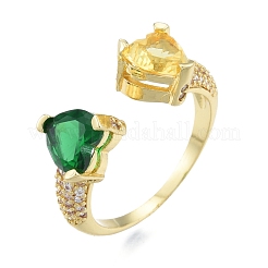 Красочное кольцо-манжета с сердцем из кубического циркония&nbsp;RJEW-G261-20G