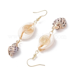 3 пара сережек-подвесок из латуни и ракушек&nbsp;EJEW-JE06323