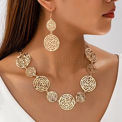 Set di collana e orecchini pendenti in lega con maglie rotonde cave per donna&nbsp;WG2A15C-01