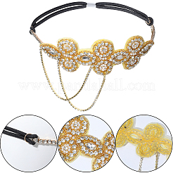 Цветок полиэстер стразы и сплав пластика жемчуг кисточка цепочка аксессуары для волос OHAR-WH20020-02G