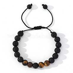 Natürliche Lavagestein & Tigerauge runde Perlen geflochtene Perlenarmbänder&nbsp;AW3107-1