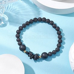 Braccialetti elastici in agata nera naturale con perline di roccia lavica naturale per le donne&nbsp;BJEW-JB11130-05