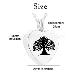 Древо жизни узор в форме сердца урна из пепла из нержавеющей стали кулон ожерелье BOTT-PW0013-03