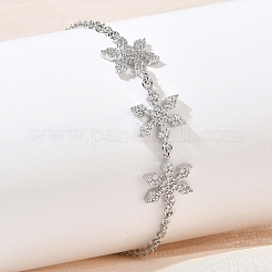 Pulseras de latón con microengaste de circonitas cúbicas transparentes y triple flor&nbsp;KK-CBA6980-16P