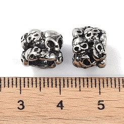 316サージカルステンレススチールヨーロピアンビーズ  大穴ビーズ  頭蓋骨のある列  アンティークシルバー  11x9mm  穴：6.5mm&nbsp;STAS-P362-06AS-02