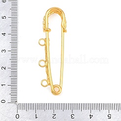 鉄製ラインストーン安全ピンブローチ金具  トリプルループのキルトピン  ゴールドカラー  50x15x8mm  穴：2.8mm&nbsp;IFIN-A021-01A-G