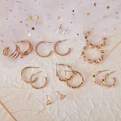 17ペア17スタイルリング＆トライアングル＆ラウンド＆ハートスタッドピアス、レジンパール  女性用ラインストーン付きオープンハーフフープピアス  ゴールドカラー  3~36x3~23.5mm  ピン：0.8~0.9mm  1ペア/スタイル&nbsp;EJEW-SZ0001-62