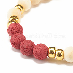 Bracelet extensible en bois naturel et pierre de lave synthétique (teinte) à perles rondes&nbsp;BJEW-JB07815